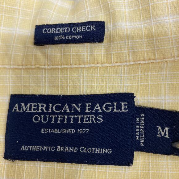 AEO Yellow Corded Check Short Sleeve Casual Button Down Shirt M - Picture 4 of 7